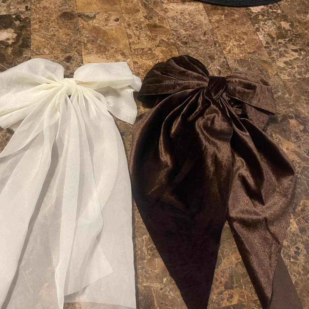 Brown Velvet and white sheer bow hair clips headbands